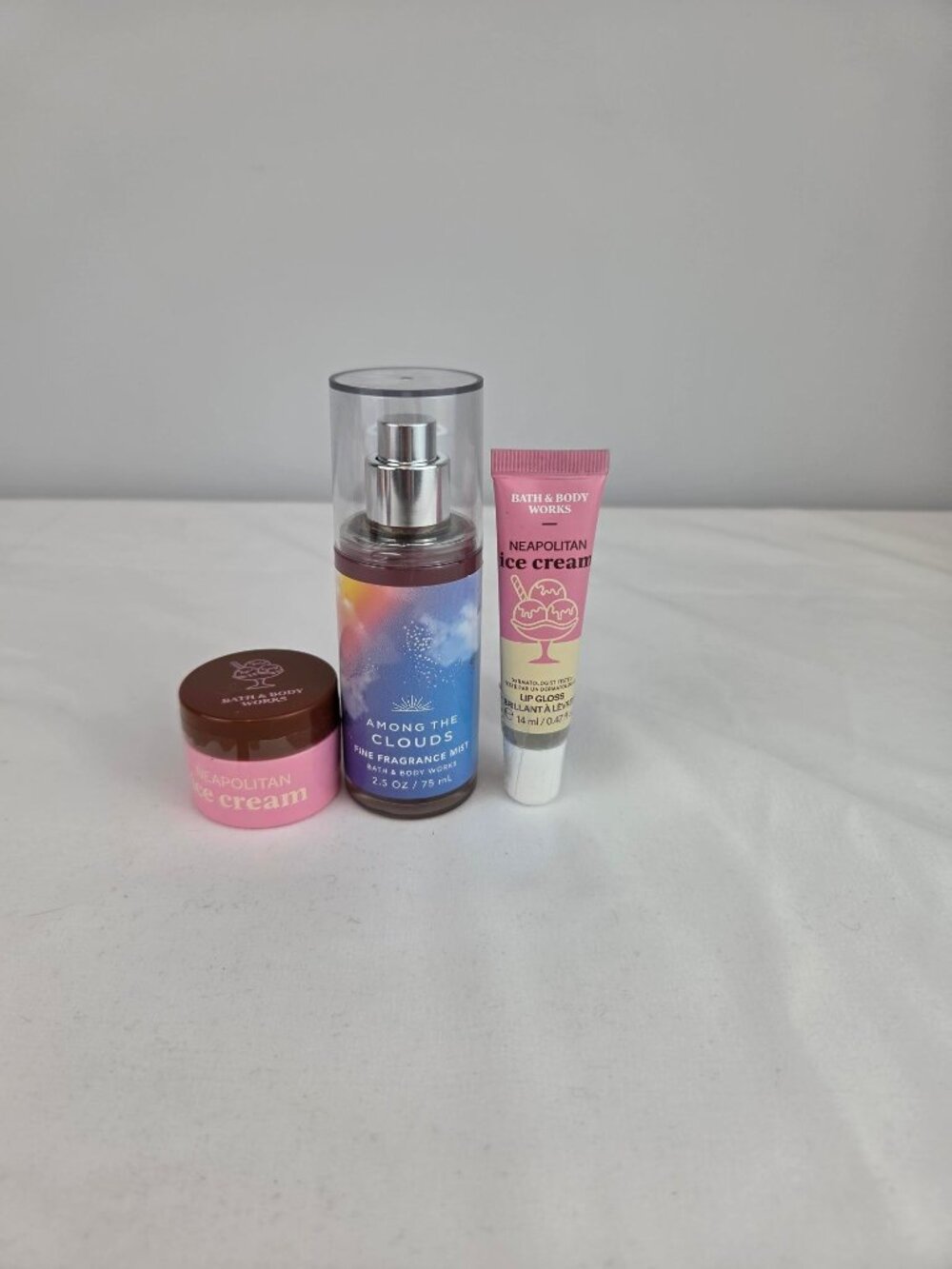 Bath & Body Works Neapolitan Lip Mask + Lip Gloss + Among the Clouds Mist